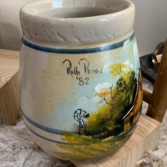 Vintage 1982 Farm Scene Hand Painted Ruth Paoge Pottery Earthenware Vase - Picture 4 of 17